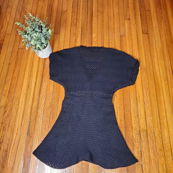 Calvin Klein Black Sweater Short Sleeve Crochet Open Knit Office Preppy Boho S - Picture 2 of 4